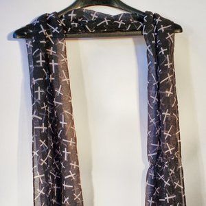 Black and White Sheer Scarf with Crosses